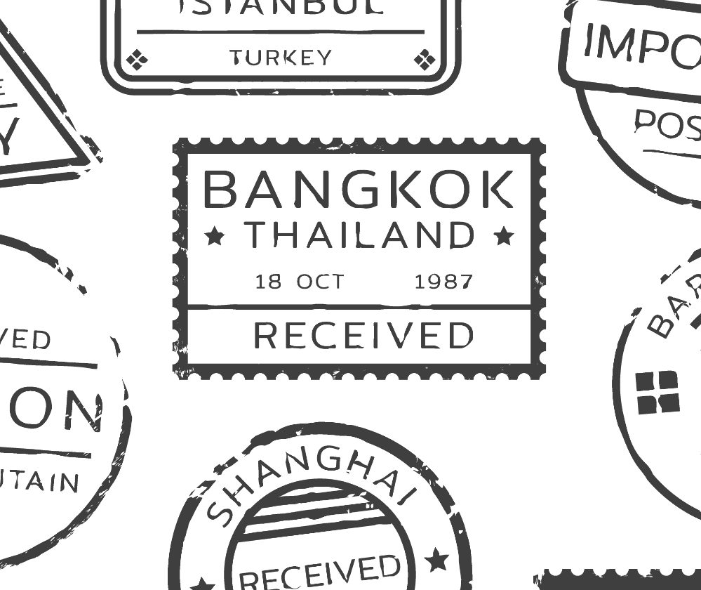 In this example, we isolate the Bangkok, Thailand postal service seal from a scanned sheet of seals. To remove the unwanted parts of other seals and get a clean, usable Bangkok seal, we remove the borders on the left (242 pixels), right (218 pixels), top (189 pixels), and bottom (293 pixels). We use the rectangular cropping shape for this operation, which works great for the seal we're working with. (Source: Freepik.)