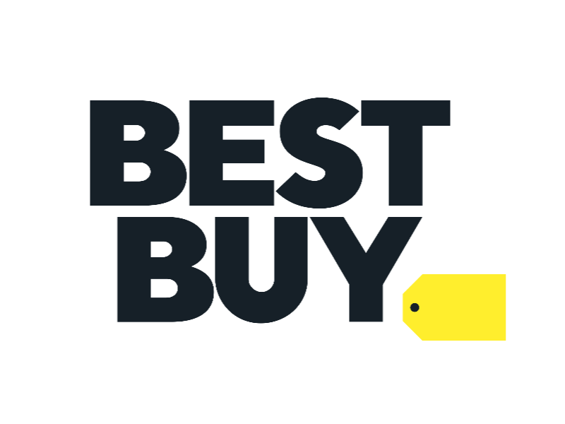 In this example, we create an empty canvas of 800x600 pixels and place the Best Buy logo at its center. However, since the large black letters draw more attention than the yellow tag, we shift the logo slightly to the right and down so that the more expressive elements of the logo are centered within the PNG. Thus, we obtain a visually centered Best Buy logo with additional free space around it. (Source: Wikipedia.)