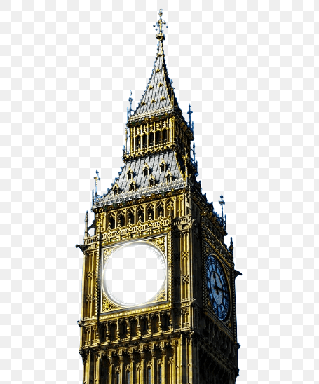 In this example, we load a PNG picture of the Big Ben clock with no background and make the clock's face transparent. We select a circular area for the transparency using a 40px radial gradient. We change the opacity of the gradient from outside to inside and set it to 0%, creating a hole in the tower. (Source: Pexels.)