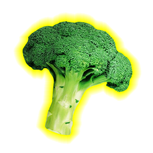 In this example, we apply a glowing effect to fresh green broccoli PNG. We choose a vibrant yellow color for the glow, spreading it in a 30-pixel radius with a linear gradient. Pixels closest to the broccoli have maximum opacity (255), while pixels 30-pixels away become transparent. (Source: Pexels.)