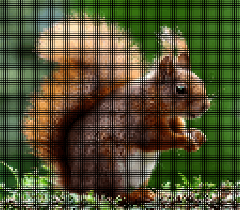 In this example, we convert a PNG image of a brown squirrel into colorful blocks with a size of 5×5 pixels. Because the blocks are quite small compared to the size of the image, the output PNG maintains the squirrel's details very well. Additionally, we add a 1-pixel gap between the blocks with a black background, creating a unique block effect. (Source: Pexels.)