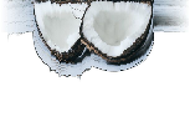 In this example, we select the transparency sort mode and apply it on a PNG sticker of a coconut, which has a transparent background and several translucent gradient areas. To do the sorting, we first add a pixelation effect to the sticker by setting the pixel size to 4, and then we enable the individual column sort function in increasing order. This way, parts of the sticker, which have minimal transparency, are moved to the top, and pixels with maximum transparency are moved to the bottom. (Source: Pexels.)