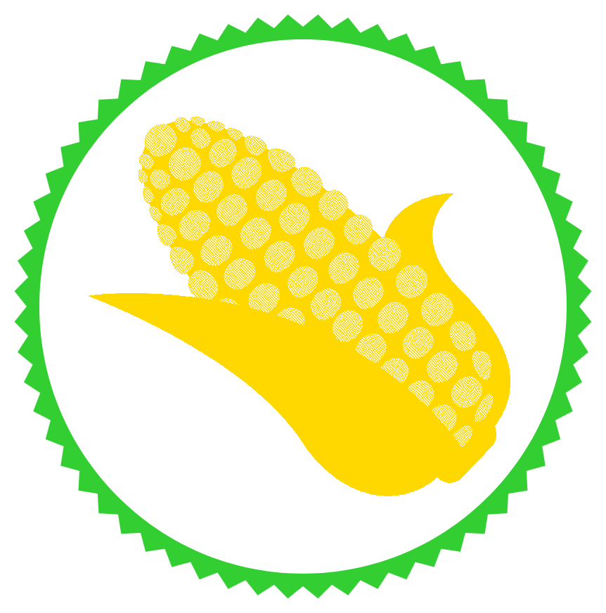 In this example, we activate the dithering mode and convert a corn icon into a rubber stamp. With dithering enabled, the icon's texture is rendered through pixel patterns of varying densities, giving the stamp's imprint a low resolution style. Additionally, we reduce the contrast to 20%, which enhances the kernels of the corn, making them dithered. For the stamp's outline, we choose a spiky design, draw it in a limegreen color, and select a gold color for the corn itself. (Source: Wikipedia.)
