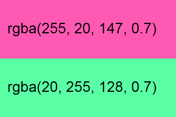 In this example, we explore complementary colors with transparency. We set deep pink (represented as rgba(255, 20, 147, 0.7)) as our base color, which is made 30% transparent by setting the opacity to 70% (0.7). The tool then calculates its contrasting color, spring green, which also inherits the 30% transparency (keeps 70% opacity). We display the colors in RGBA format to clearly show their alpha channel values and download them as a standalone color palette.