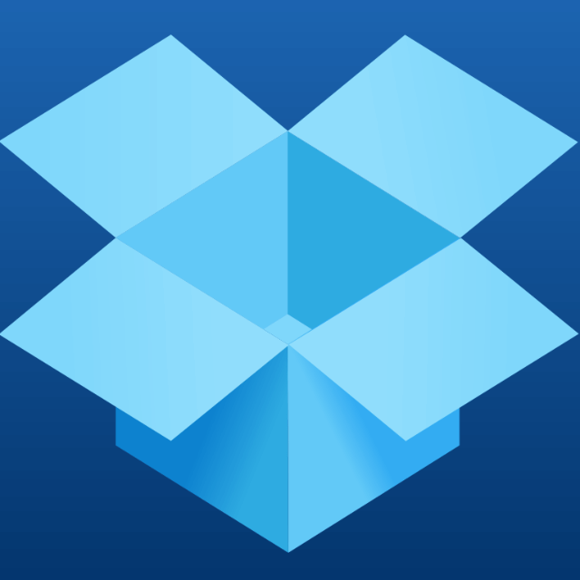 In this example, we add visual interest to the Dropbox icon by applying a linear gradient to the background. The gradient is directed along a straight vertical line from top to bottom, transitioning from blue (#1c64b0) to a darker shade (#04366e). The gradient removes unwanted transparency and makes the icon more dynamic. (Source: Wikipedia.)