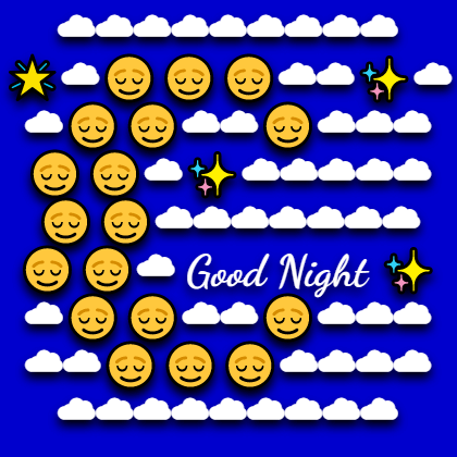 In this example, we create a small PNG composition that's made out of emoticons and Unicode text characters. Such compositions are called Unicode art. We set the background color to "mediumblue" and write a "Good Night" wish in white Unicode characters on it. We import a custom text font called "Dancing Script" and add a shadow to the emojis using the CSS string "0px 6px 10px black".