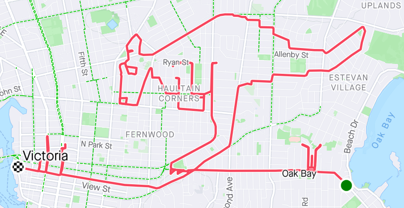 In this example, we extract the route that a Strava runner took on his daily run. He used a GPS tracker to record his running path and it turned out to be a drawing of a kangaroo in the city of Victoria in Canada. Such drawings are also often called GPS art and a person who does such art is called a human etch-a-sketch. To make the kangaroo drawing a little bit clearer, we also add a 1-pixel red line along the edges of the extracted pixels. (Source: Strava.)