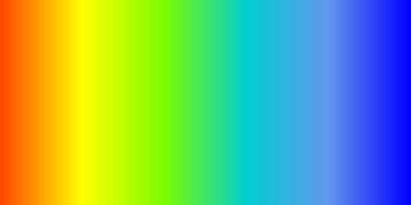 In this example, we build a custom rectangular 600×300 PNG image with a rich linear gradient. It flows horizontally at a 0° angle through six vivid colors: orangered, yellow, lawngreen, darkturquoise, cornflowerblue, and blue. Such a PNG is useful for testing gradient rendering, as it helps verify smooth color transitions on different screens.