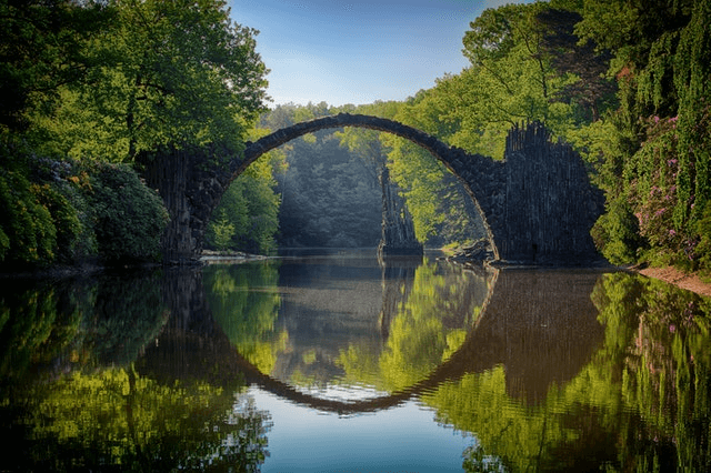 In this example, we apply the corner rounding algorithm on a PNG photo of a bridge running over a river. We make the upper corners of the PNG follow the arch shape of the bridge. To do it, we enter rounding radius values of 340px only for the upper left and upper right corners. When the corners are cut, they become transparent but to avoid this transparency, we fill the empty space with the white color. (Source: Pexels.)