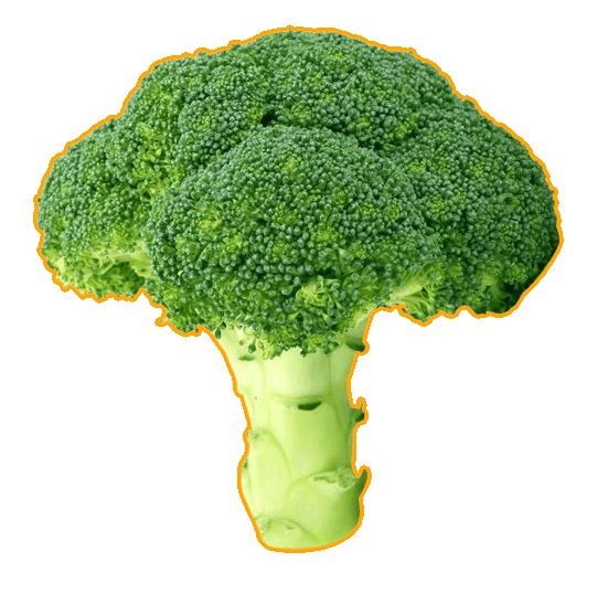 In this example, we feather the edges of a green broccoli PNG sticker on a transparent background. The input PNG has a noticeable orange outline left from its previous background. Since these leftover pixels are solid and wide, simple soft feathering isn't enough. We apply hard feathering with a radius of 4 pixels to completely erase the harsh border. To avoid jagged edges after cleanup, we also apply soft feathering with a radius of 2 pixels, which makes nearby pixels semi-transparent and allows the broccoli to blend naturally into any new background. (Source: Pexels.)