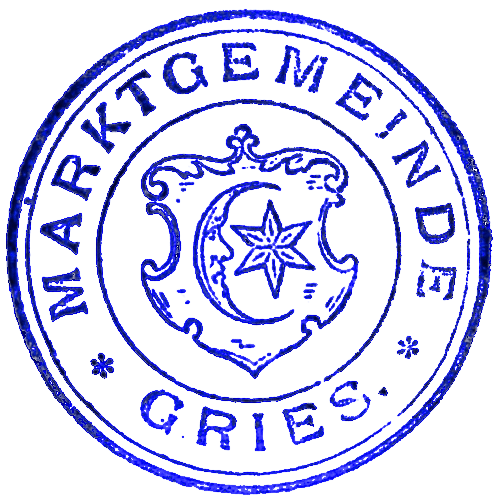 In this example, we convert the old municipality seal of Gries to a monochrome version. The original seal has a vivid blue color, which doesn't work well for electronic documents. To fix this, we convert the seal to gray tones using the high-contrast conversion method, which enhances the visibility of the ink by preserving lighter and darker shades. (Source: Wikipedia.)