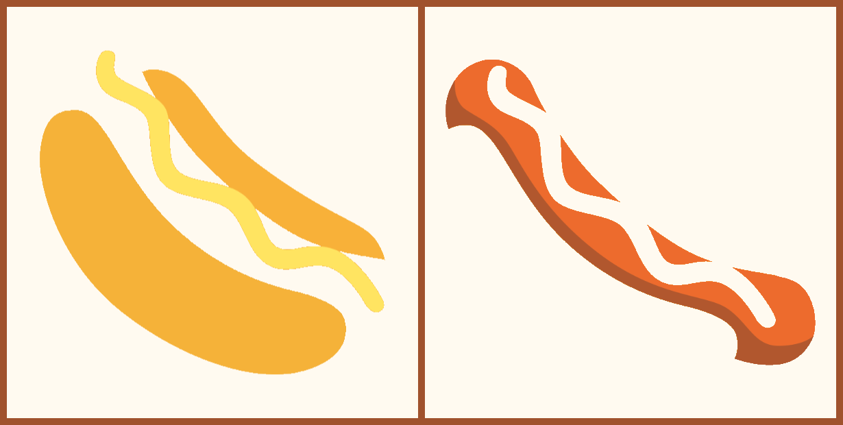 In this example, we extract two specific colors from a hot dog icon: light yellow (#ffe461) and orange-red (#ed6b2d). For the light yellow color, we set a threshold value of 20%, which includes both the mustard and bun colors in this layer. For the orange-red color, we set a threshold value of 15%, which includes both the light and shadow parts of the sausage. We also add a floral white fill to the layers and draw a thick sienna-colored frame around them. (Source: Wikipedia.)