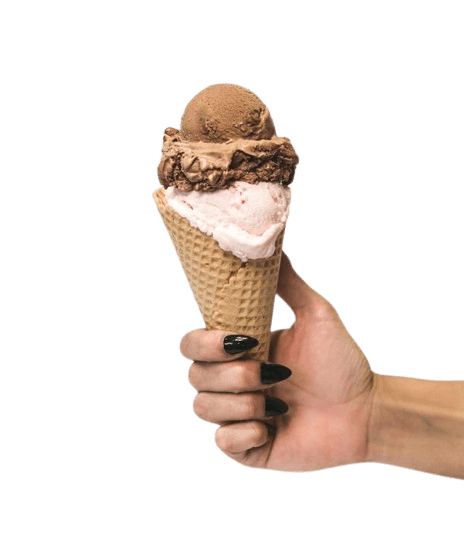 In this example, we create a light, wide glow around an ice cream cone in someone's hand. We use the exponential glow type, which quickly fades to transparency, and set the width to 100 pixels. We use the color teal for the glow and apply it only to the outer sides of the PNG object. (Source: Pexels.)
