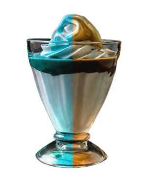 In this example, we adjust the hue value only in the left half of a transparent PNG picture. We load a picture of ice cream in a glass cup, select the left half of the picture using the interactive hue effect rectangle, and change the hue in this region by a delta value of 150°. The program does not change the alpha values of the PNG so the transparent region around the ice cream cup remains transparent. (Source: Pexels.)