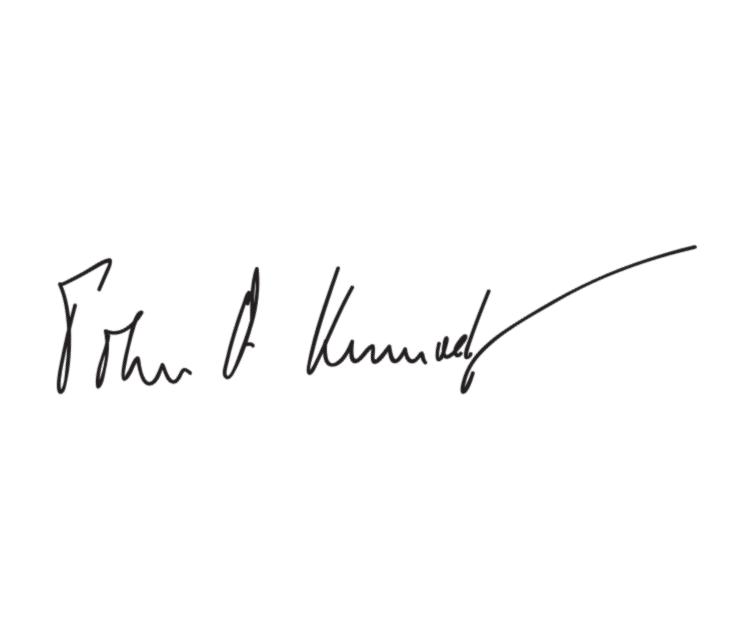 In this example, we change the slant of JFK's digital signature. In the signature we found, his handwriting goes diagonally from the bottom left corner to the top right corner and to align the writing horizontally, we used the mouse to interactively rotate it by the right angle. It turns out that negative 25 degrees were enough to get it in the correct orientation. (Source: Wikipedia.)