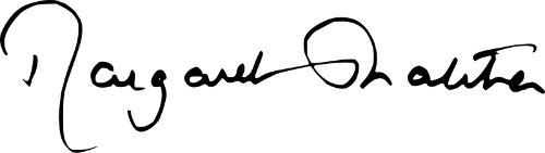 This example fills the alpha channel in a PNG image of Margaret Thatcher's signature with white color, converting its transparent background into a uniform white background. The transformation creates a fully opaque signature, which is ideal for adding the signature to paper documents when printing or importing it in applications that don't support transparency. (Source: Wikipedia.)
