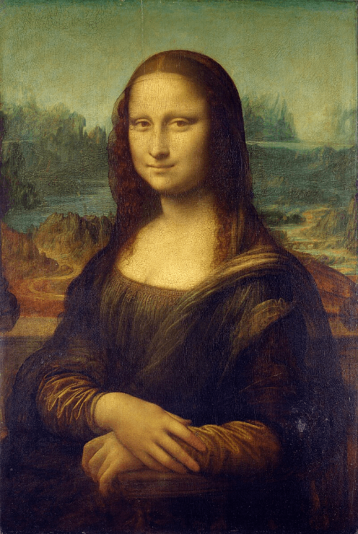 In this example, we transform the iconic Mona Lisa painting into a mosaic of large color tiles, each measuring 20-by-20 pixels. The color of each tile is found by averaging the 20-by-20 original pixels. The tiled version of the Mona Lisa gets a simplified look and still retains its recognizable features. (Source: Leonardo da Vinci.)