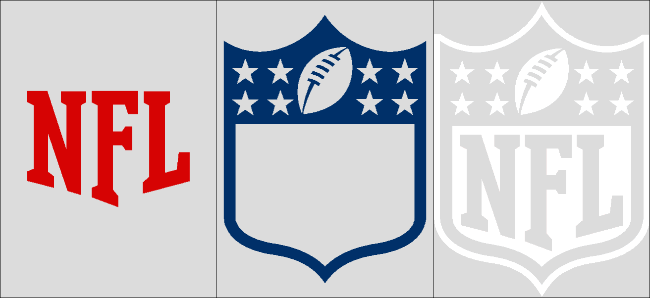 In this example, we extract specific brand colors from the National Football League logo. We manually specify which colors to extract, namely red, blue, and white. Since we did not set a threshold, the program uses the default threshold of 10%. We center each layer and add a gainsboro background with a thin black border (1 px wide). (Source: Wikipedia.)