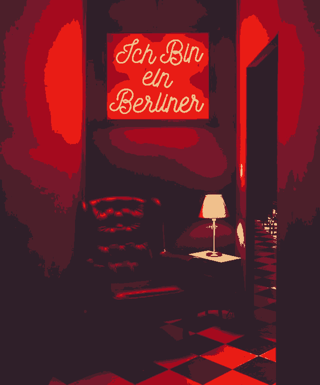 In this example, we create a cool and modern poster from a photo of red neon lights in a German bar. To posterize the photo, we select 6 colors for the output PNG. As there are a lot of red colors in the original photo, they are also preserved in the poster. (Source: Pexels.)