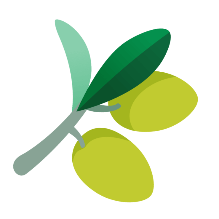 In this example, we rotate an olive branch icon by 1.4 radians. The positive value of radians rotates the icon counterclockwise, directing the green olives to the top right corner of the PNG. An angle of 1.4 radians is approximately equal to 80 degrees. (Source: Wikipedia.)