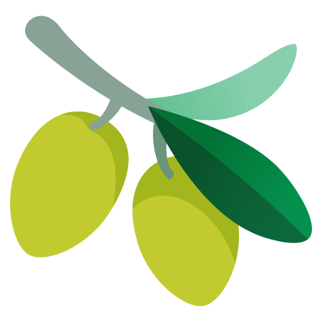 In this example, we rotate an olive branch icon by 1.4 radians. The positive value of radians rotates the icon counterclockwise, directing the green olives to the top right corner of the PNG. An angle of 1.4 radians is approximately equal to 80 degrees. (Source: Wikipedia.)