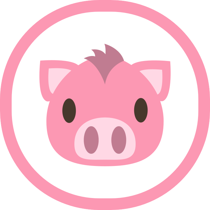 In this example, we add a circular border to the pink pig face icon. We activate each side in the options and add rounding to each corner of the icon, equal to 320 pixels (which is half the width and height). As a result, the four rounded corners of the icon form a perfect pink circle around the pig face icon. (Source: Wikipedia.)