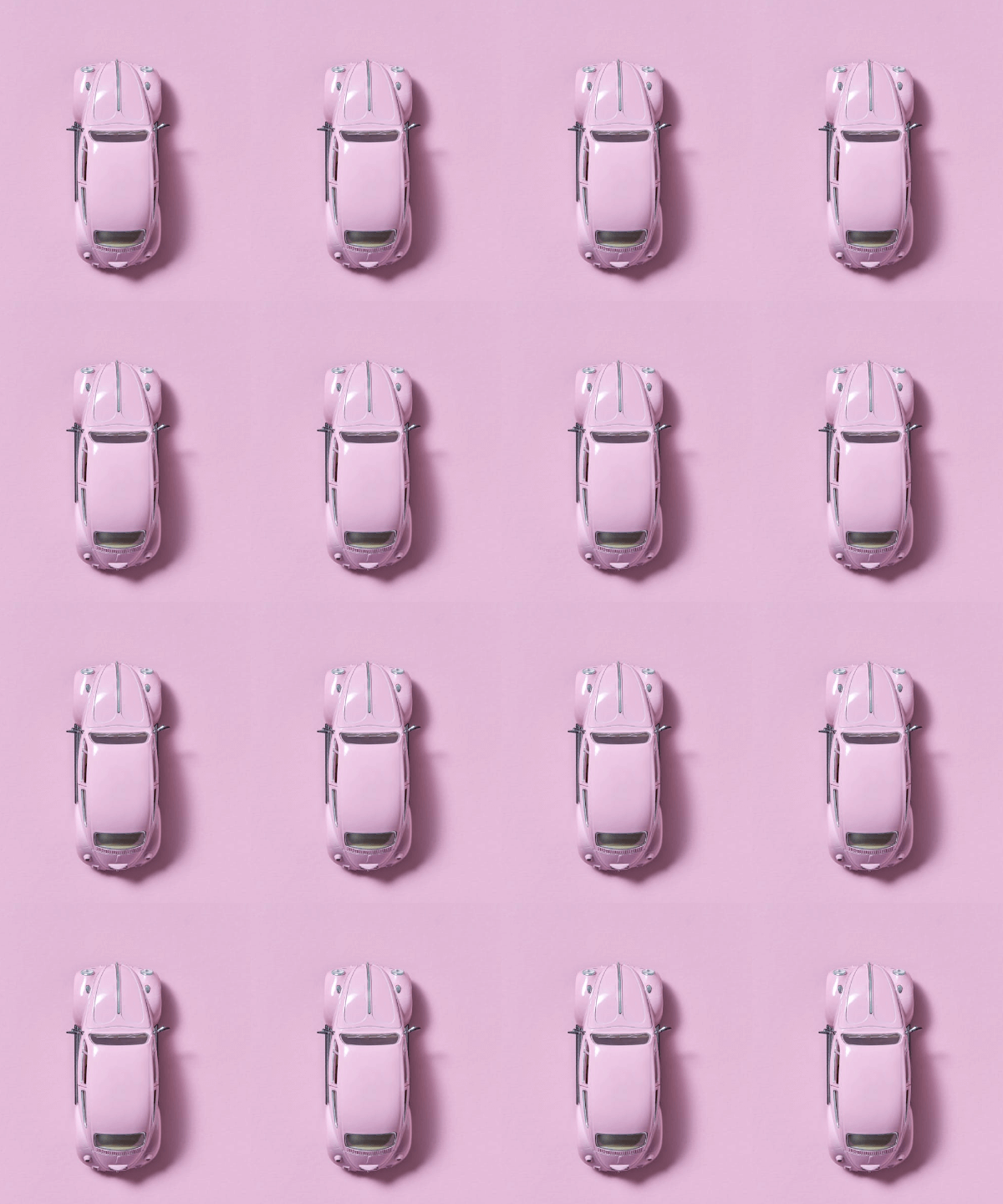 In this example, we create a mosaic using multiple copies of a single PNG image. We clone the pink toy car 16 times and arrange it in a 4×4 grid. As a result, instead of just one pink car, we get an entire fleet of identical pink cars. (Source: Pexels.)