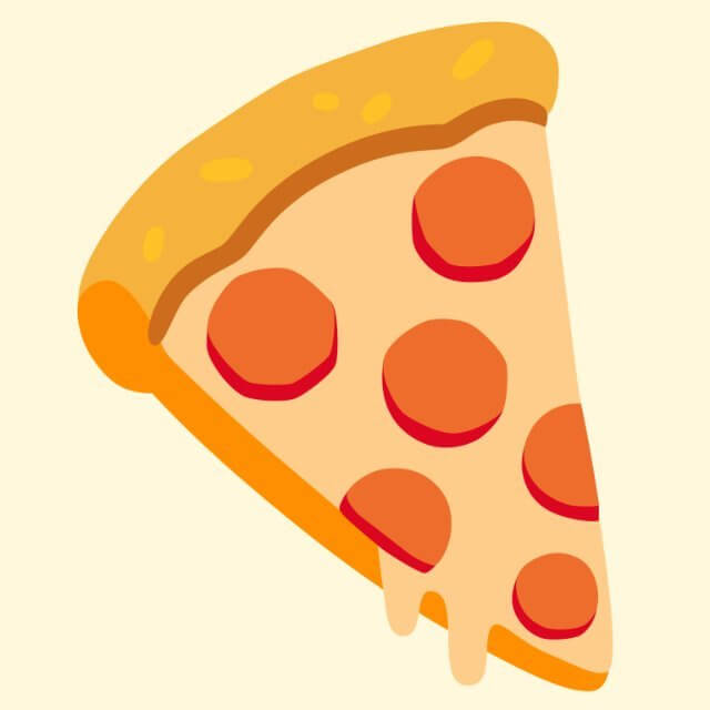 In this example, we convert a pizza icon from PNG to JPG with 85% quality. This level of compression ensures high image quality while maintaining a reasonable file size. The transparent areas of the original icon are filled with a cornsilk background, preserving the style and removing transparency. (Source: Wikipedia.)