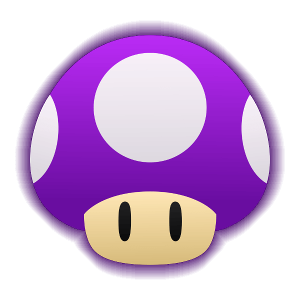 In this example, we add a thick stroke to a poison mushroom icon and transform it into a glow effect. The outline is 30 pixels wide, and the glow effect creates a luminous halo of dark purple color (#47086d). (Source: Wikipedia.)