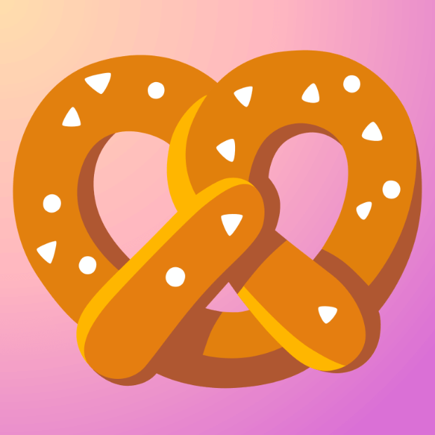 In this example, we apply a bright, multi-colored radial gradient background to the pretzel icon. The gradient consists of three base colors: NavajoWhite, LightPink, and Orchid, which start in the top-left corner and gradually change within an 800-pixel radius. (Source: Wikipedia.)