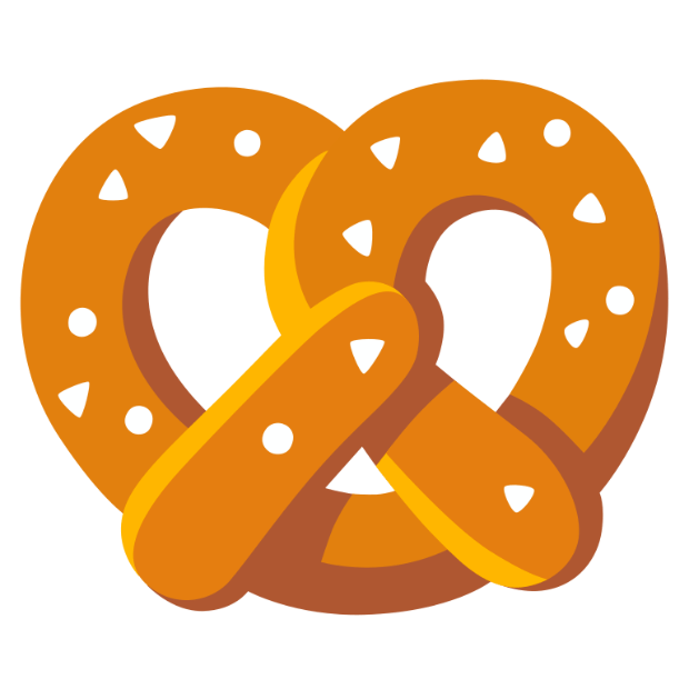 In this example, we apply a bright, multi-colored radial gradient background to the pretzel icon. The gradient consists of three base colors: NavajoWhite, LightPink, and Orchid, which start in the top-left corner and gradually change within an 800-pixel radius. (Source: Wikipedia.)