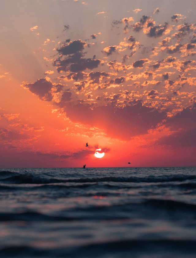 In this example, we convert a portrait PNG of a sunset over the sea to a landscape one. We do this in auto mode, so the PNG automatically changes dimensions from 640×840px to 840×640px. We use the blurred background of the original PNG to expand the image on the sides, and we get a horizontal PNG with blurred side inserts. (Source: Pexels.)