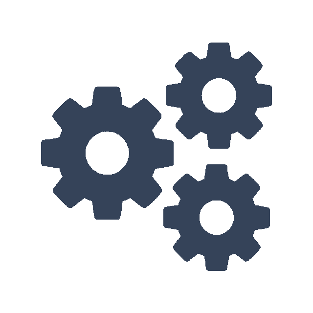 In this example, we upload a settings icon consisting of three gears in different colors. To unify the icon's style, we convert it into a dark blue (#354359) color while keeping the background transparent. (Source: Wikipedia.)