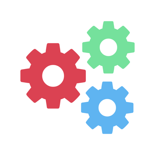 In this example, we upload a settings icon consisting of three gears in different colors. To unify the icon's style, we convert it into a dark blue (#354359) color while keeping the background transparent. (Source: Wikipedia.)