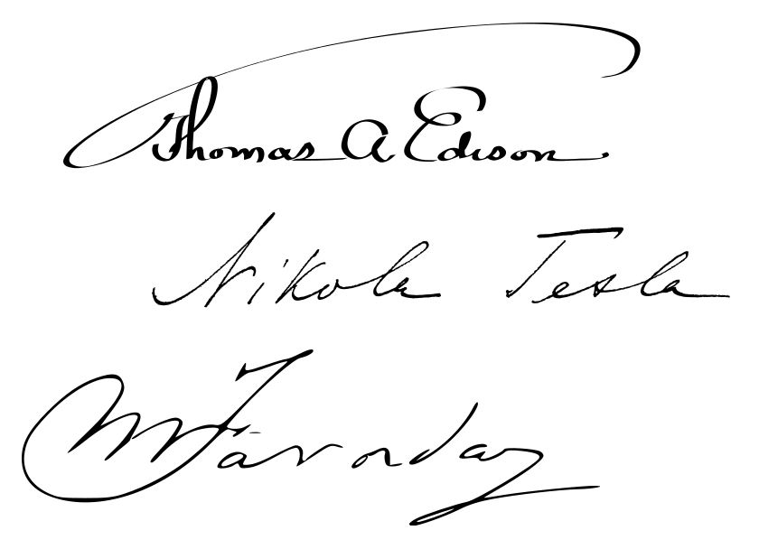 In this example, we load a scanned sheet of paper with the signatures of three outstanding visionaries – Thomas Edison, Nikola Tesla, and Michael Faraday. To cut out just Nikola Tesla's signature from this document, we fine-tune the crop area using the options and specify the exact cut position and dimensions. Once this operation completes, the output contains only the signature of Nikola Tesla and all other signatures are dropped. (Source: Wikipedia.)