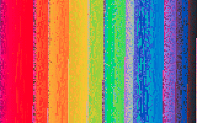 In this example, we upload a PNG silhouette of a tree on a multi-color gradient background and sort its pixels in rainbow order. We combine the pixels into blocks of size 4×4 pixels and sort the squares from top to bottom in the order red, orange, yellow, green, blue, indigo, violet, and black. (Source: Pexels.)