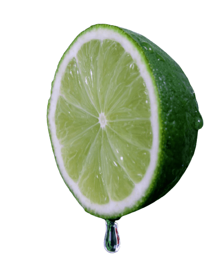 In this example, we tilt a sliced lime PNG image on a transparent background. We select the horizontal tilt mode, specify a negative tilt angle of -25, and get a PNG that's skewed to the left. (Source: Pexels.)
