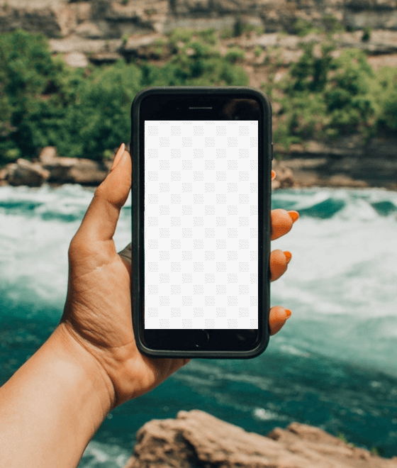 In this example, we make the smartphone screen in a PNG stock photo completely transparent. We select a rectangular area of the phone in the preview with the mouse and set the opacity value in the options to 0%. (Source: Pexels.)