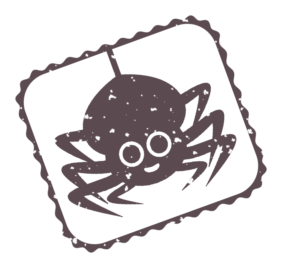 In this example, we transform a smiling spider icon into a realistic PNG stamp impression. By changing the icon's contrast to just 1%, we trick the tool into fading out the spider's eyes and smile, making them transparent, while its body still keeps the original dark greyish-purple shade (#5b4b51). We use a rectangular stamp shape with rounded corners and a wavy outline decoration. To enhance the stamp's realism, we simulate an aged stamp by setting ink amount to 75%, mimicking a well-used stamp. Additionally, we rotate the entire stamp design by 20 degrees counterclockwise. (Source: Wikipedia.)
