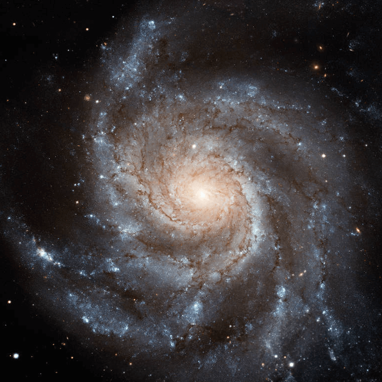In this example, we used our utility to predict what a spiral galaxy called The Pinwheel Galaxy (also known as Messier 101) will look like 10 million years later. As spiral galaxies keep rotating around their centers, they get curled up more and more, and to perform this simulation, we placed the point of rotation in the very center of the galaxy and created a swirl of 45 degrees. (Source: NASA.)