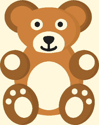 In this example, we extract several color layers from a PNG image of a teddy bear and overlay them. We extract the light brown color of the body (#cd813a), the dark brown color of the ears and paws (#9b612a), and the black color of the eyes, nose, and mouth (#1f1f1f). We then place all the layers together on a cornsilk background and crop the unnecessary space around them. (Source: Wikipedia.)