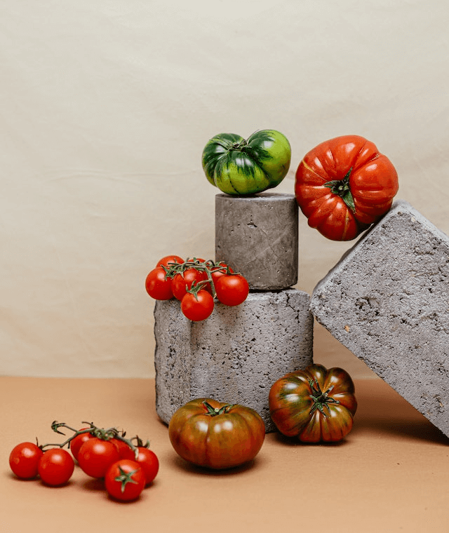 In this example, we turn on the "Dither Effect" mode and apply the Sierra Lite dithering algorithm to the PNG image. We choose the white color for the light PNG areas and the sea green color for the dark PNG areas. As a result, we still see a fairly clear picture of tomatoes on concrete blocks, made from patches of pixels. (Source: Pexels.)