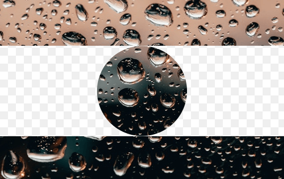 In this example, we use the radial gradient mode to create an extraordinary PNG file of water droplets. We direct the gradient outward but because the radius is so large (90px), the smooth transition between translucency and opacity disappears. The result is a perfect circle that's cut out in the center of the PNG. (Source: Pexels.)