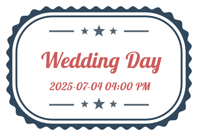 In this example, we're designing an elegant wedding invitation stamp that can be used for sending out guest invitations. To do it, we select a rounded rectangular stamp shape with a wavy border and decorate the design with extra stars and lines. We pick a beautiful color combination for the stamp elements and also change the main text's font to a custom italic font by loading it via a Google Font called Lobster Two.