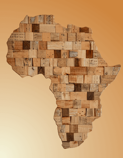 This example fills the void around an abstract wooden map of Africa. The transparent pixels around the continent are filled with an opaque gradient background that consists of three colors, changing in the radial direction. The gradient starts with a "beige" color at the bottom left corner, follows by a "burlywood" color in the center, and then follows by a "peru" color in the upper right corner. These colors together make it a desert color tone background. (Source: Pexels.)