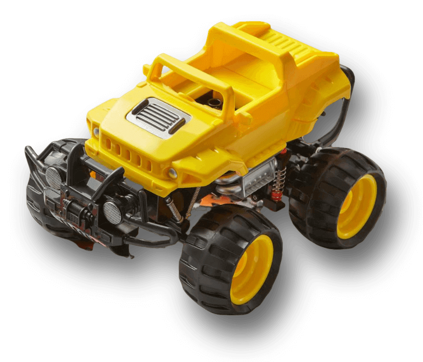 In this example, we add a realistic shadow to a yellow toy truck PNG image. The shadow is offset 20 pixels horizontally and 40 pixels vertically, which is characteristic of shadows cast by objects under top lighting. The shadow has a semi-transparent black color (with 60% opacity) and spreads with a blur radius of 50 pixels. (Source: Pexels.)