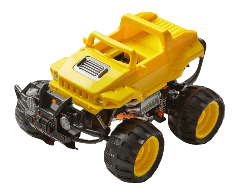 In this example, we add a realistic shadow to a yellow toy truck PNG image. The shadow is offset 20 pixels horizontally and 40 pixels vertically, which is characteristic of shadows cast by objects under top lighting. The shadow has a semi-transparent black color (with 60% opacity) and spreads with a blur radius of 50 pixels. (Source: Pexels.)